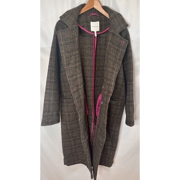 ANTHROPOLOGIE x AVEC LES FILLES Coat Wool Plaid Double Face Brown Oversized look - Picture 11 of 15